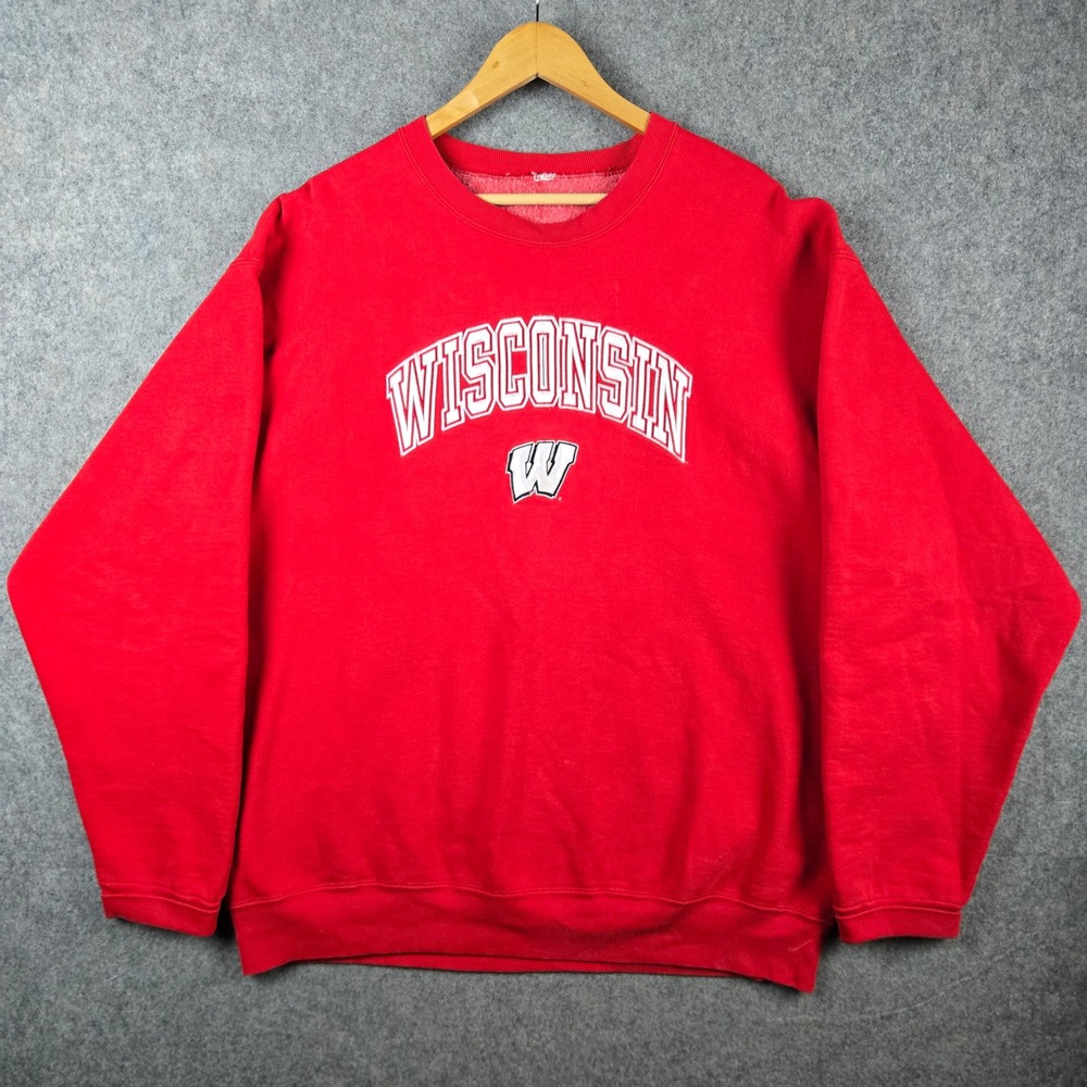 Vintage Wisconsin Badgers Sweatshirt Mens XL Red NCAA College Pullover Crewneck